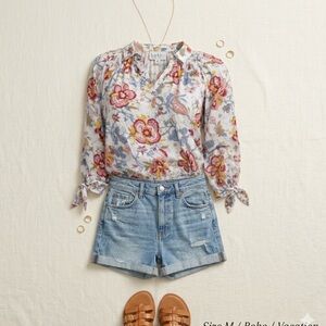 Nicole Miller New York Print Boho Peasant Blouse - Size M